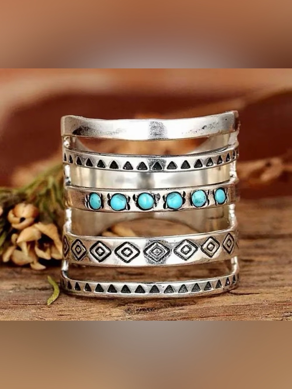 Boho Silver-Tone Turquoise Stackable Midi Ring Set